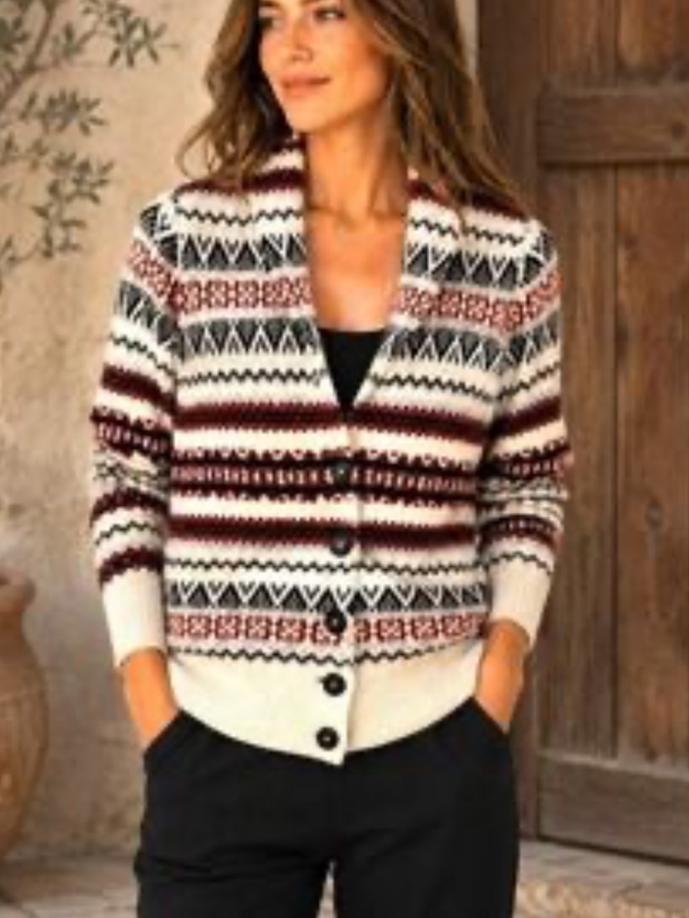 Cambridge Dry Goods Fair Isle Lambswool Cardigan Sweater Size Large